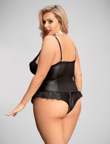 Scandals Sexy Lace Leather Stitching Zipper Teddy Bodies & Teddies Scandals Lingerie